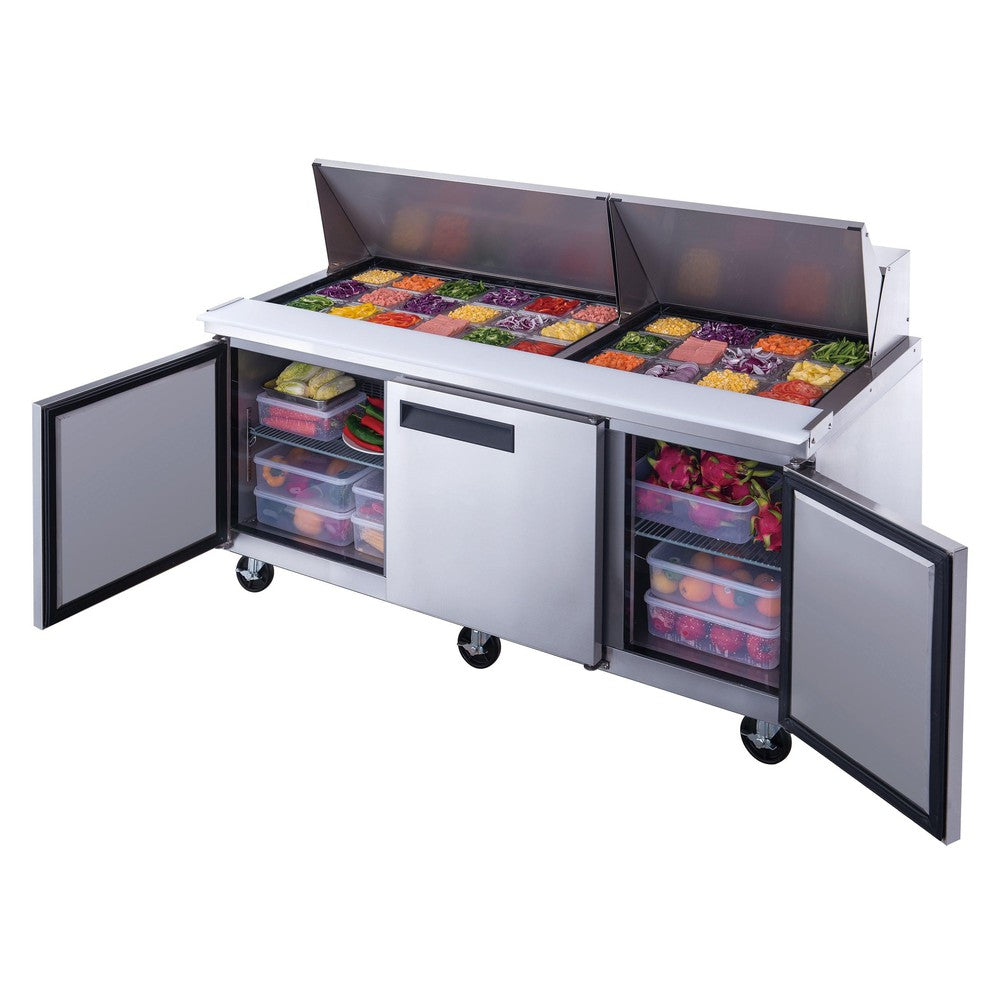 Dukers DSP72-30M-S3 3-Door Commercial Food Prep Table Refrigerator in Stainless Steel with Mega Top image 4