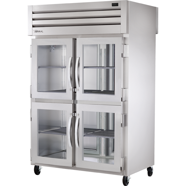 True STR2RPT-4HG-2S-HC Pass-Thru Glass Half Front/Solid Rear Swing Doors Refrigerator with Hydrocarbon Refrigerant