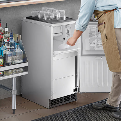 Hoshizaki AM-50BAJ 14 7/8" Air-Cooled Undercounter Top Hat Cube Ice Machine with 22 lb. Storage - 51 lb./Day
