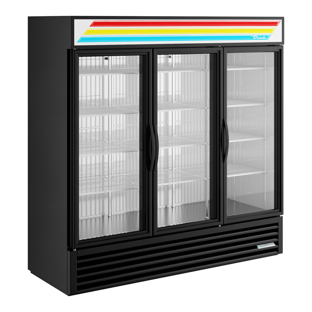 True GDM-72-HC 78 1/8" Black Refrigerated Glass Door Merchandiser with LED Lighting