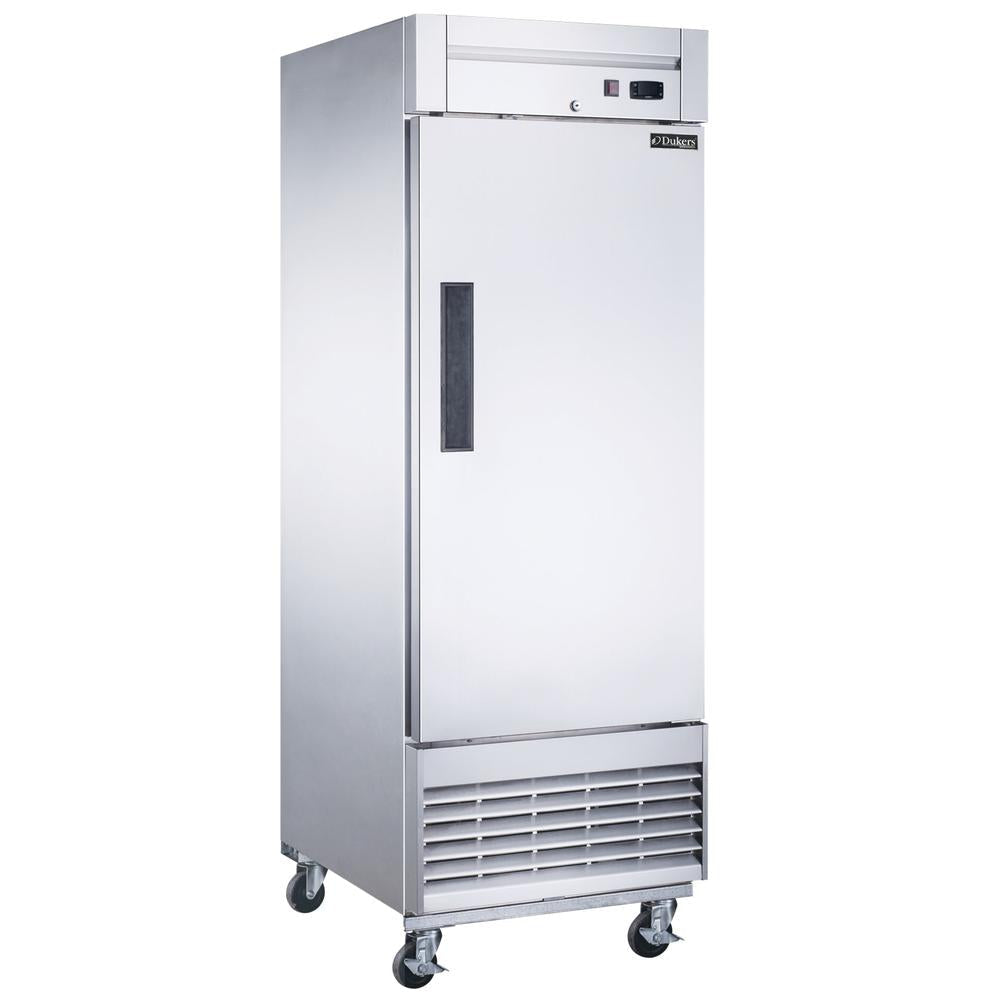 Dukers D28F single door commercial reach-in freezer in stainless steel - front view