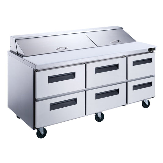 Dukers DSP72-18-D6 6-Drawer Commercial Food Prep Table Refrigerator in Stainless Steel image 1