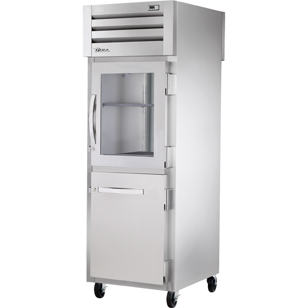 True STR1RPT-1HG/1HS-1S-HC Pass-Thru Combination Half Front/Solid Rear Swing Doors Refrigerator with Hydrocarbon Refrigerant