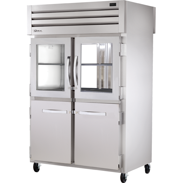 True STR2RPT-2HG/2HS-2G-HC Pass-Thru Combination Half Front/Glass Rear Swing Doors Refrigerator with Hydrocarbon Refrigerant