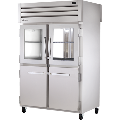 True STR2RPT-2HG/2HS-2G-HC Pass-Thru Combination Half Front/Glass Rear Swing Doors Refrigerator with Hydrocarbon Refrigerant