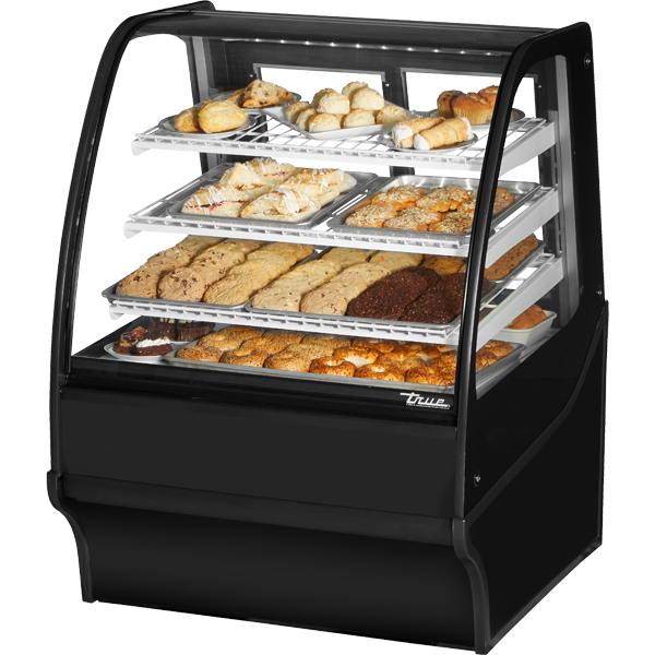 True TDM-DC-36-GE/GE-B-W Curved Glass, Glass End Dry Case with Black Exterior and White Interior