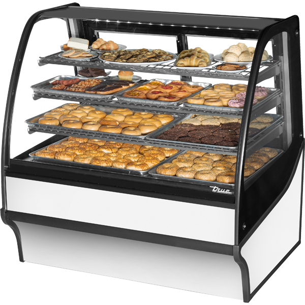 True TDM-DC-48-GE/GE-S-W Curved Glass, Glass End Dry Case with Stainless Exterior and White Interior