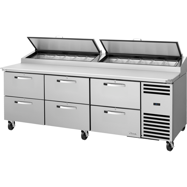 True TPP-AT2-93D-6-HC~SPEC3 Solid Drawers Pizza Prep Table with Angled Top and Hydrocarbon Refrigerant
