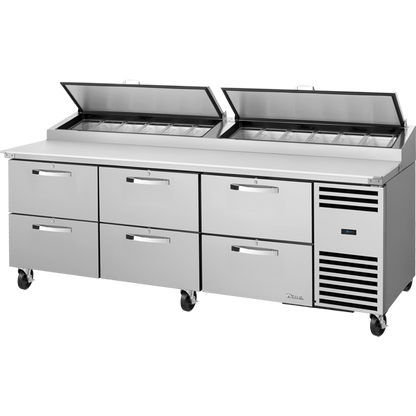True TPP-AT2-93D-6-HC~SPEC3 Solid Drawers Pizza Prep Table with Angled Top and Hydrocarbon Refrigerant