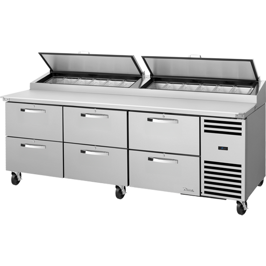 True TPP-AT2-93D-6-HC~SPEC3 Solid Drawers Pizza Prep Table with Angled Top and Hydrocarbon Refrigerant
