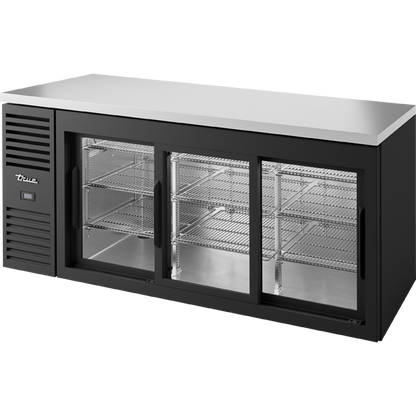 True TBR72-RISZ1-L-B-111-1 Reach-In Single Zone Refrigerator with Left Side Refrigeration System. Black Exterior and Glass Slide Doors