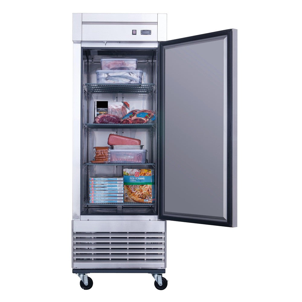Dukers D28F freezer interior with stocked shelves