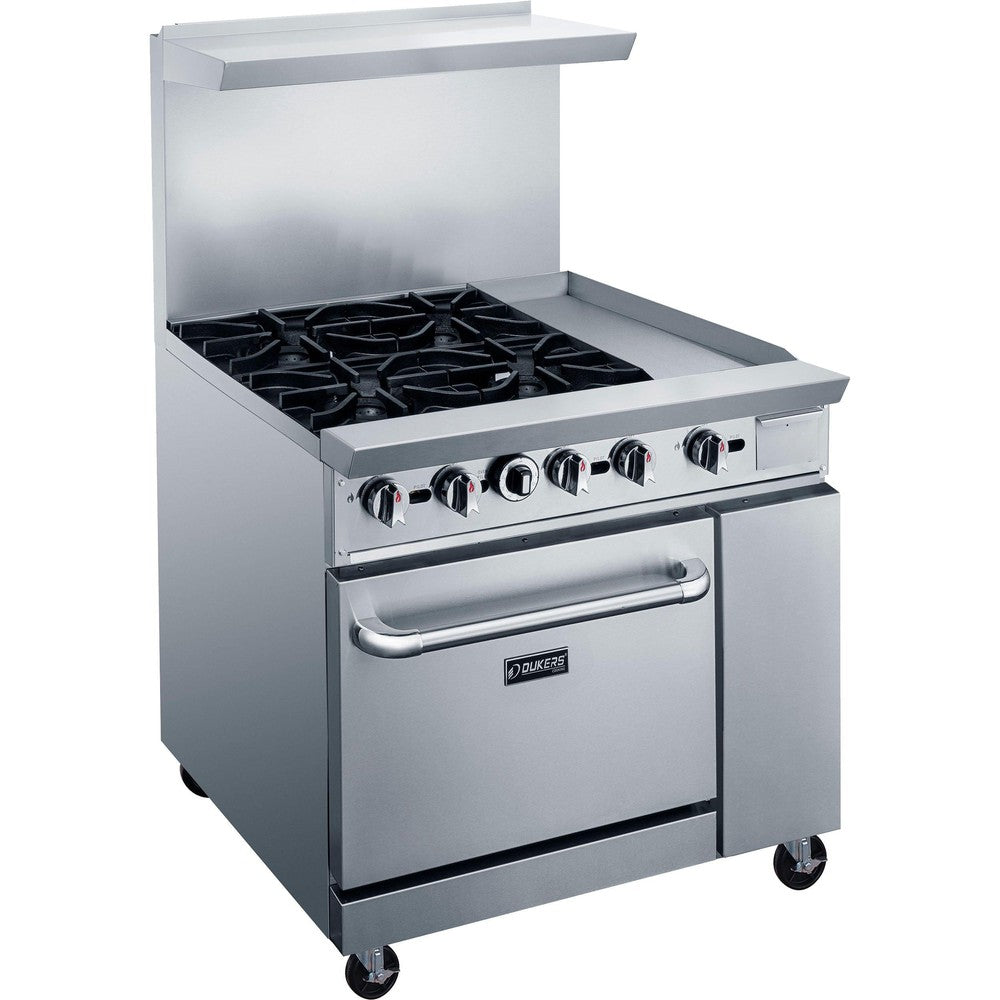 Dukers DCR36-4B12GM 36" Gas Range with Four (4) Open Burners & 12" Griddle image 1