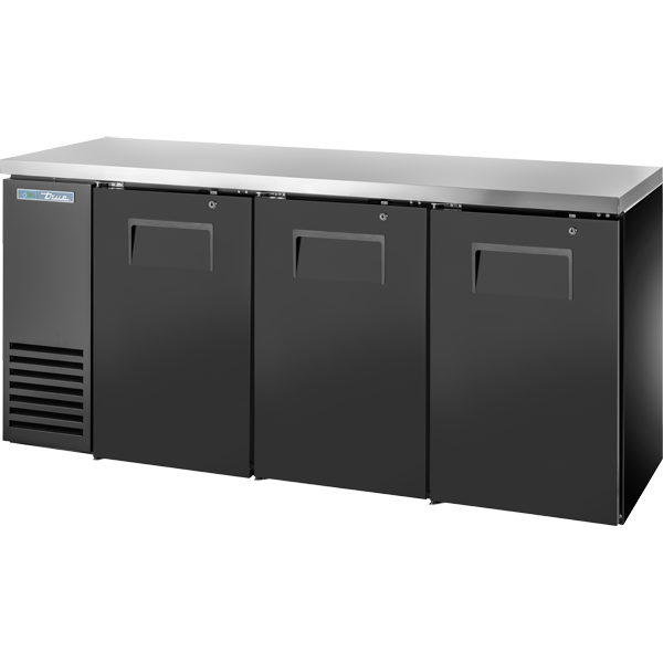 True TBB24-72-3S-Z1-SFT-B-1 Solid Swing Door Back Bar 24" Depth Single Zone Cooler with Stainless Finished Top and Black Exterior