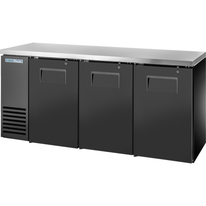 True TBB24-72-3S-Z1-SFT-B-1 Solid Swing Door Back Bar 24" Depth Single Zone Cooler with Stainless Finished Top and Black Exterior