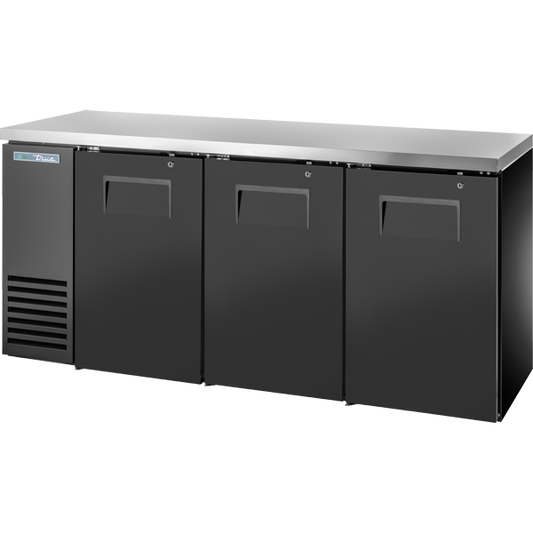 True TBB24-72-3S-Z1-SFT-B-1 Solid Swing Door Back Bar 24" Depth Single Zone Cooler with Stainless Finished Top and Black Exterior