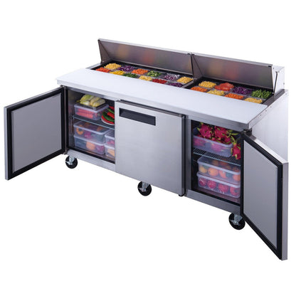 Dukers DSP72-18-S3 3-Door Commercial Food Prep Table Refrigerator in Stainless Steel image 4