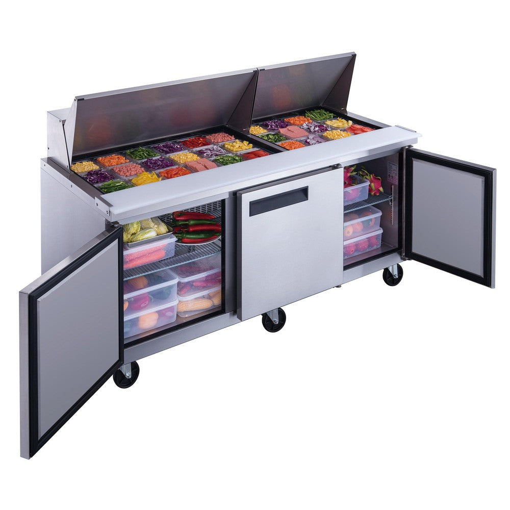 Dukers DSP72-30M-S3 3-Door Commercial Food Prep Table Refrigerator in Stainless Steel with Mega Top image 2