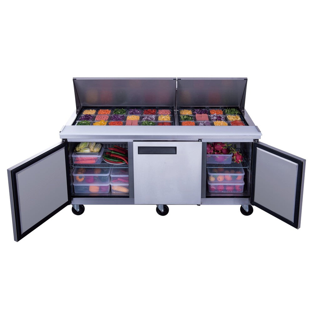 Dukers DSP72-30M-S3 3-Door Commercial Food Prep Table Refrigerator in Stainless Steel with Mega Top image 3