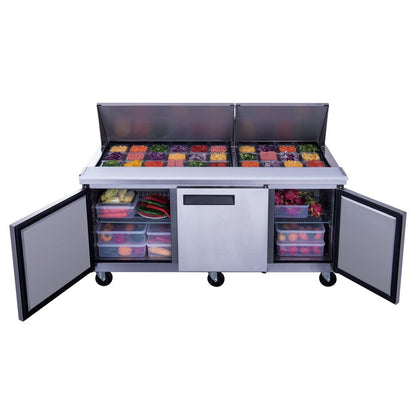 Dukers DSP72-30M-S3 3-Door Commercial Food Prep Table Refrigerator in Stainless Steel with Mega Top image 3