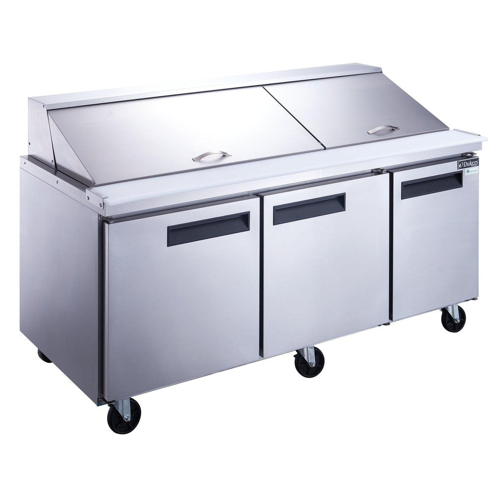 Dukers DSP72-30M-S3 3-Door Commercial Food Prep Table Refrigerator in Stainless Steel with Mega Top image 1