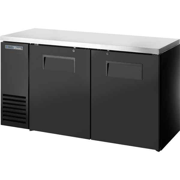 True TBB24-60-2S-Z1-SFT-B-1 Solid Swing Door Back Bar 24" Depth Single Zone Cooler with Stainless Finished Top and Black Exterior