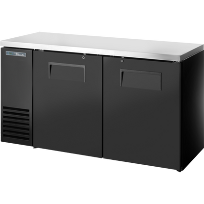 True TBB24-60-2S-Z1-SFT-B-1 Solid Swing Door Back Bar 24" Depth Single Zone Cooler with Stainless Finished Top and Black Exterior