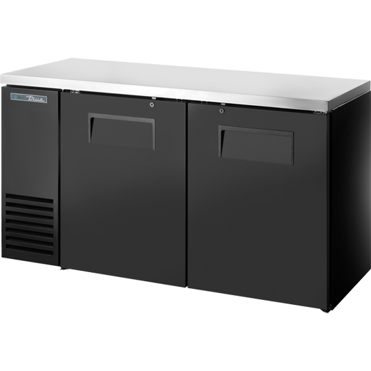 True TBB24-60-2S-Z1-SFT-B-1 Solid Swing Door Back Bar 24" Depth Single Zone Cooler with Stainless Finished Top and Black Exterior