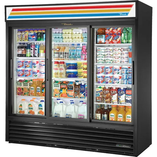 True GDM-69-HC-LD Slide Door Refrigerator with Hydrocarbon Refrigerant and LED Lighting