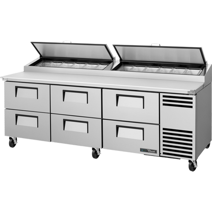 True TPP-AT2-93D-6-HC Solid Drawers Pizza Prep Table with Angled Top Version 2 and Hydrocarbon Refrigerant