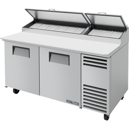 True TPP-AT-67-HC Solid Door Pizza Prep Table with Angled Top and Hydrocarbon Refrigerant