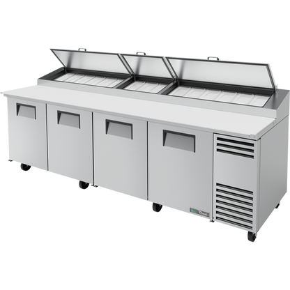 True TPP-AT-119-HC Solid Door Pizza Prep Table with Angled Top and Hydrocarbon Refrigerant