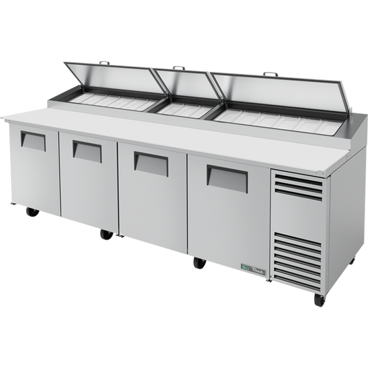 True TPP-AT-119-HC Solid Door Pizza Prep Table with Angled Top and Hydrocarbon Refrigerant