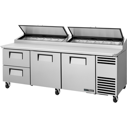True TPP-AT2-93D-2-HC Solid Doors & Drawers Pizza Prep Table with Angled Top Version 2 and Hydrocarbon Refrigerant