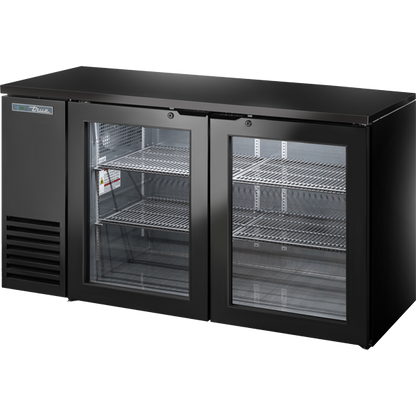 True TBB24-60-2G-Z1-BST-B-1 Glass Swing Door Back Bar 24" Depth Single Zone Cooler with Black Sub Top and Black Exterior