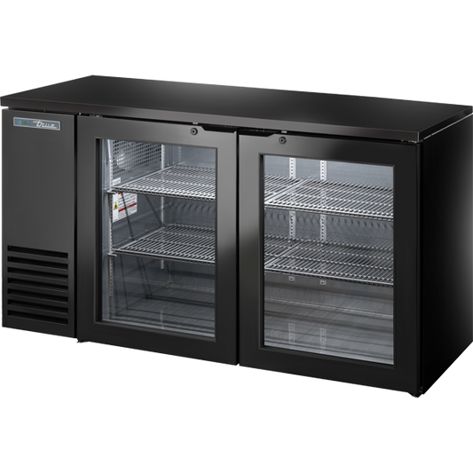 True TBB24-60-2G-Z1-BST-B-1 Glass Swing Door Back Bar 24" Depth Single Zone Cooler with Black Sub Top and Black Exterior